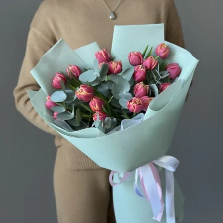 Double tulips + eucalyptus